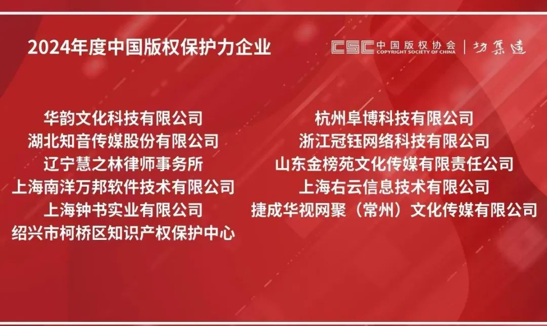 知音傳媒公司榮獲2024中國版權(quán)保護力企業(yè)稱號